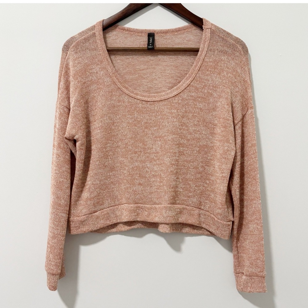Nollie Sweater Womens Medium Peach Marl Scoop Neck Crop Top Long Sleeve